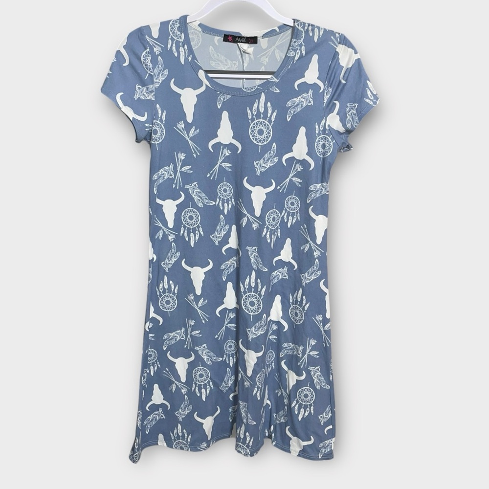 Myths Blue and White Midi Dress